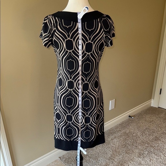 Sweet Storm Black Cream Sheath Midi Dress Scoop Keyhole Neck Short Sleeve Women - Picture 4 of 10